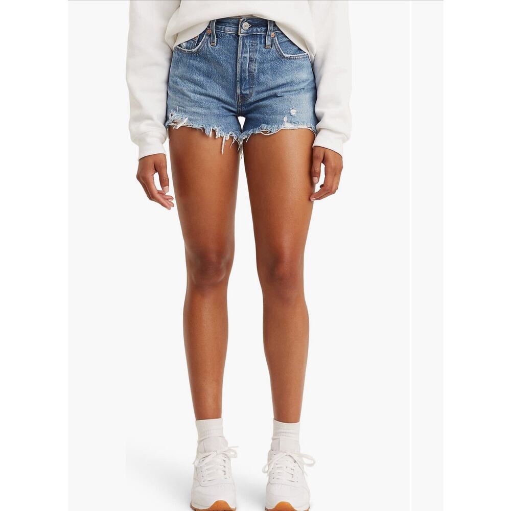 LEVI'S Women's Original 501 Button Fly Distressed High Rise Cutoff Shorts 27 NWT